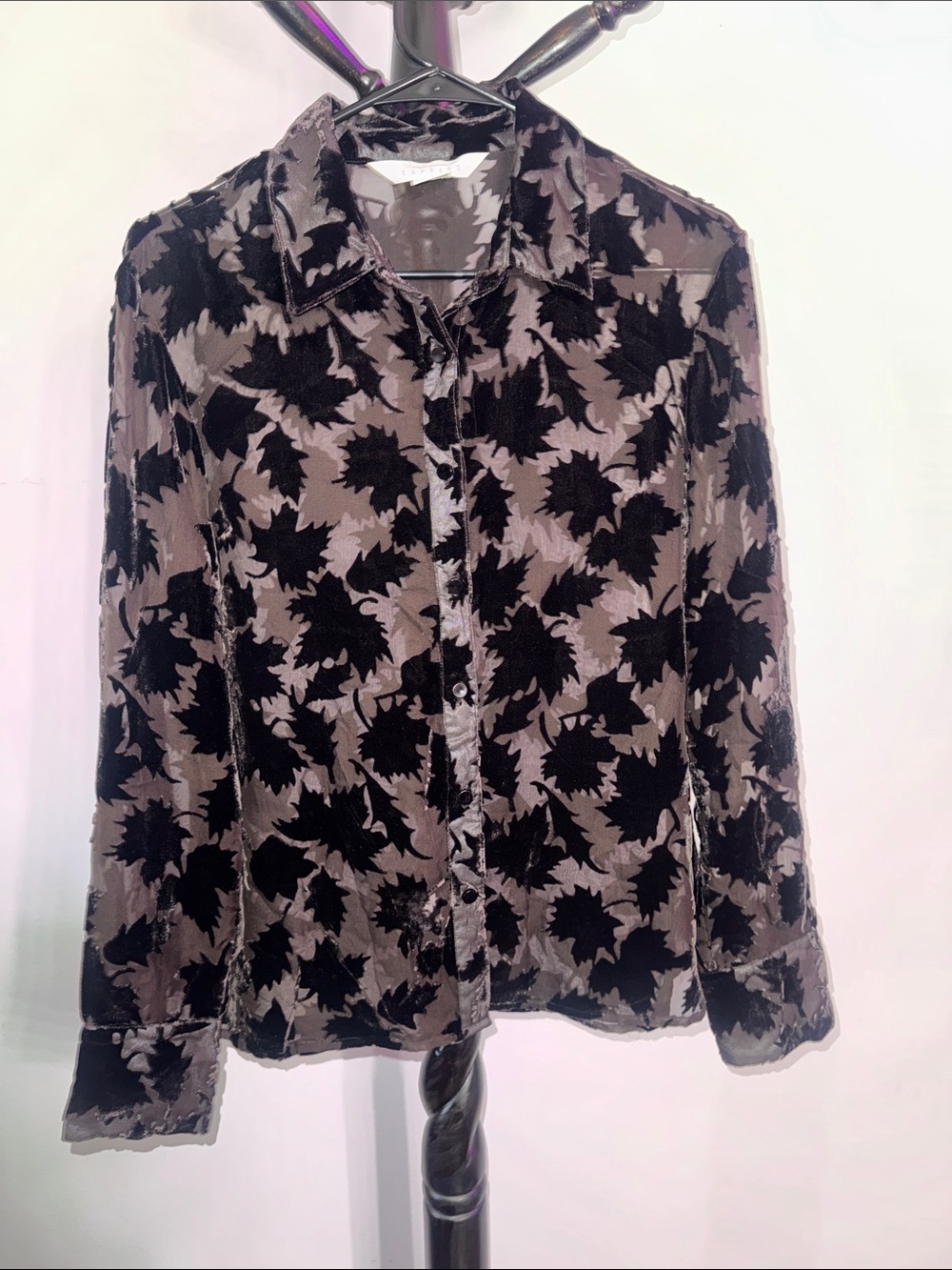 Express Fall Leaves Velvet-Like Burnout Button-Down Shirt 2.2B.1